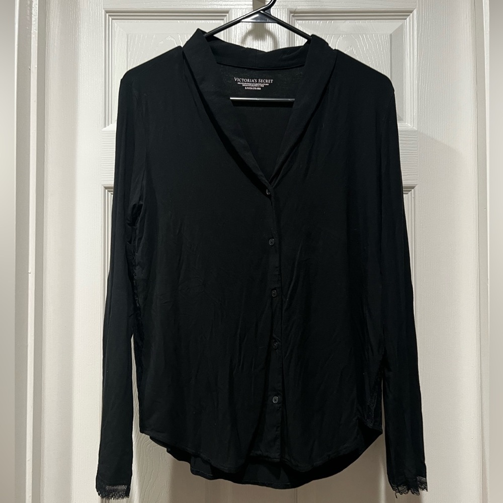 VS Black Soft Pajama Top Lace Edges size Small